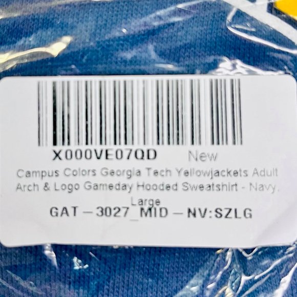 Georgia Tech Yellowjacket Adult Hoodie Sweatshirt Size Large Navy - Picture 3 of 4